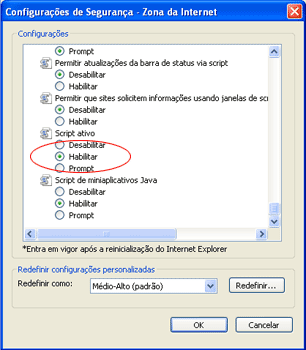 Example of how to enable JavaScript in Internet Explorer 7